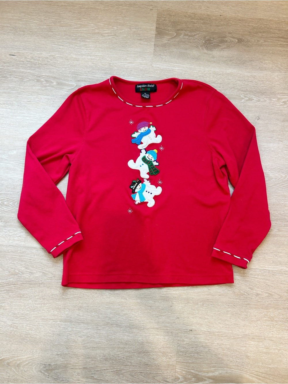 Vintage Red Christmas Snowman Grandma Long Sleeve Size Petite Large, fits like M